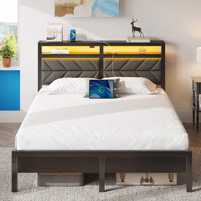 Gemütliches Seventable Bett 140x200 mit LED und Ladestation - Grau 140 x 200 cm