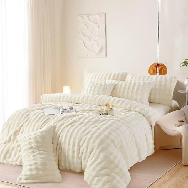 Winter Bettwäsche Plüsch 200x220 Beige Creme 🐰