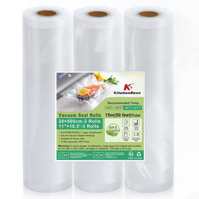 🔥 KüchenBoss Vakuumbeutel Lebensmittel: Vakumierfolienrollen & Einschweißbeutel 28x500cm 3 Rollen 🛒