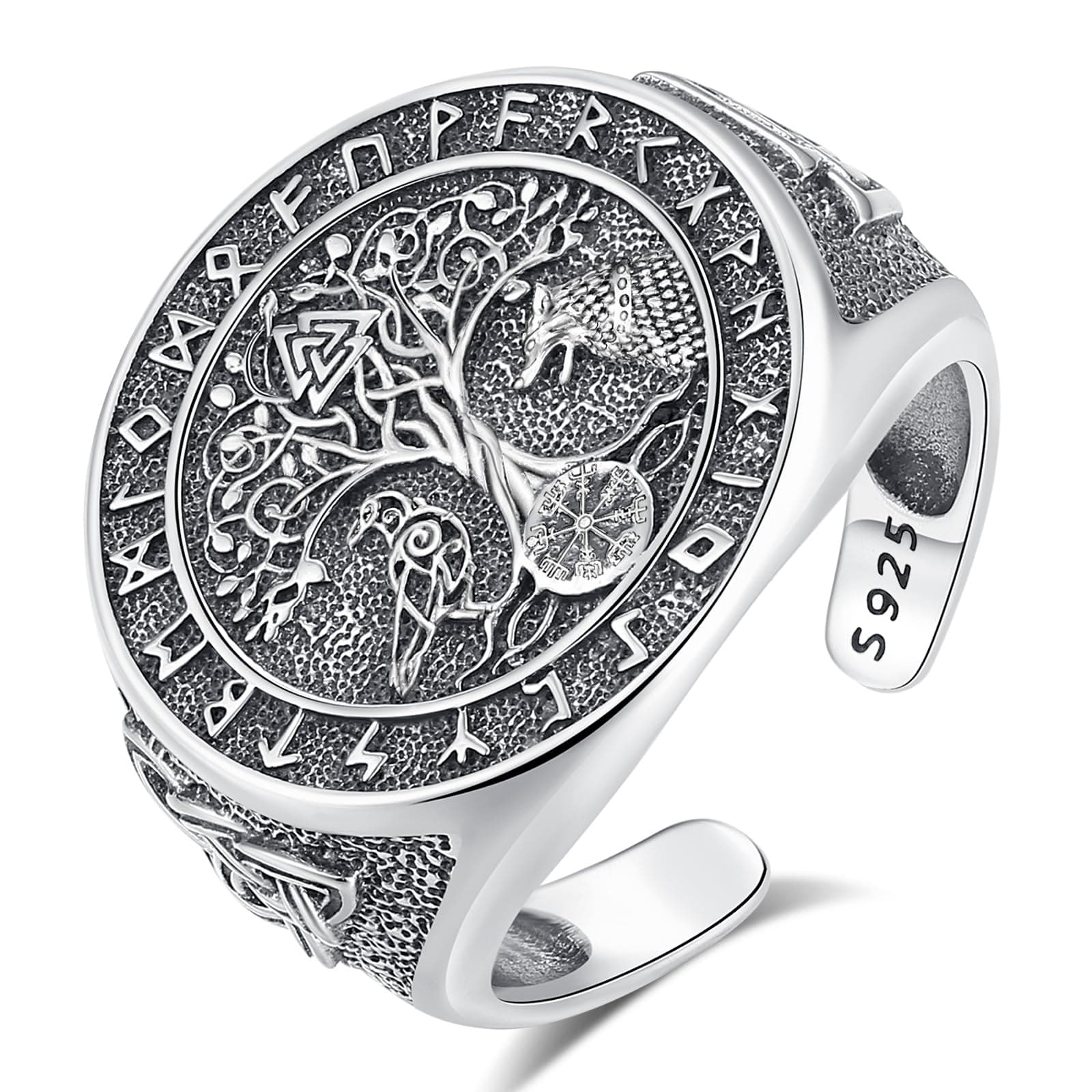 INFUSEU Offener Größenring, Verstellbar 925 Sterling Silber Modell 7-8 🐍🦍🐉 Ring Geschenk für Sie Wikinger