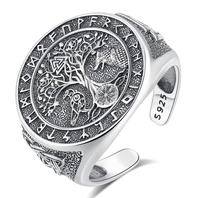 INFUSEU Offener Größenring, Verstellbar 925 Sterling Silber Modell 7-8 🐍🦍🐉 Ring Geschenk für Sie Wikinger