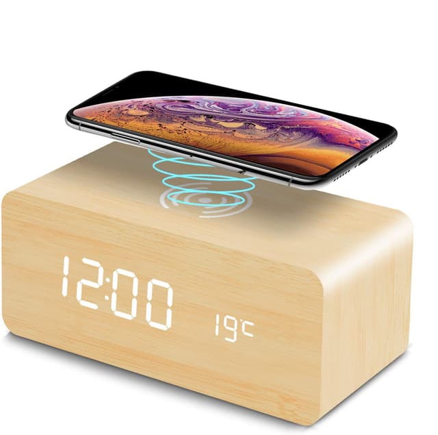 VORRINC Wecker LED Holz Digitaler Wecker mit Wireless Charger