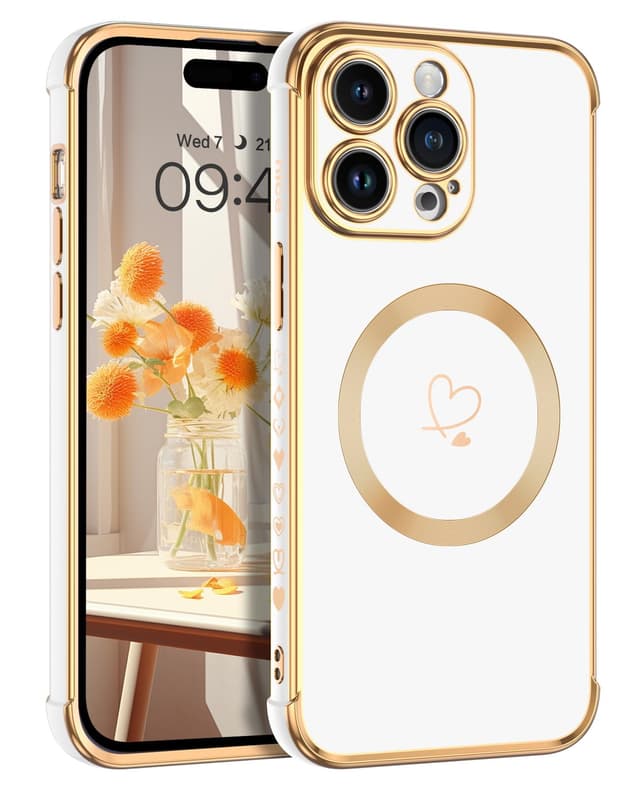 Telaso Magnetische Hülle für iPhone 15 Pro Max - Niedliches Herz Muster ❤️