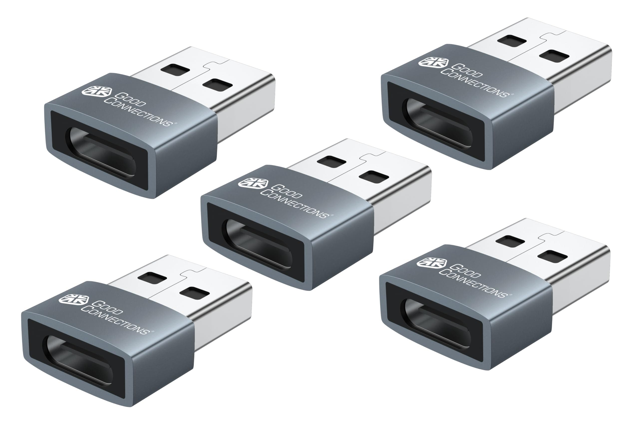 🔌🔗 Good Connections Adapter USB 2.0 Stecker A an USB-C™ Buchse, Aluminiumgehäuse, grau, 5er-Set 5 Stück