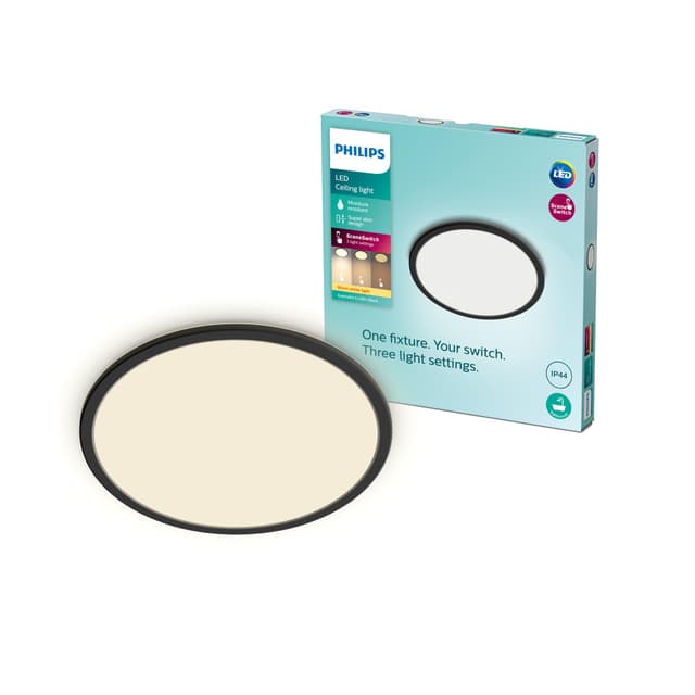 Philips 3-in-1 LED Leuchte SceneSwitch CL550 IP44 1300lm 2700K, Dimmen ohne Dimmer, Schwarz, 15 Watt 🌟