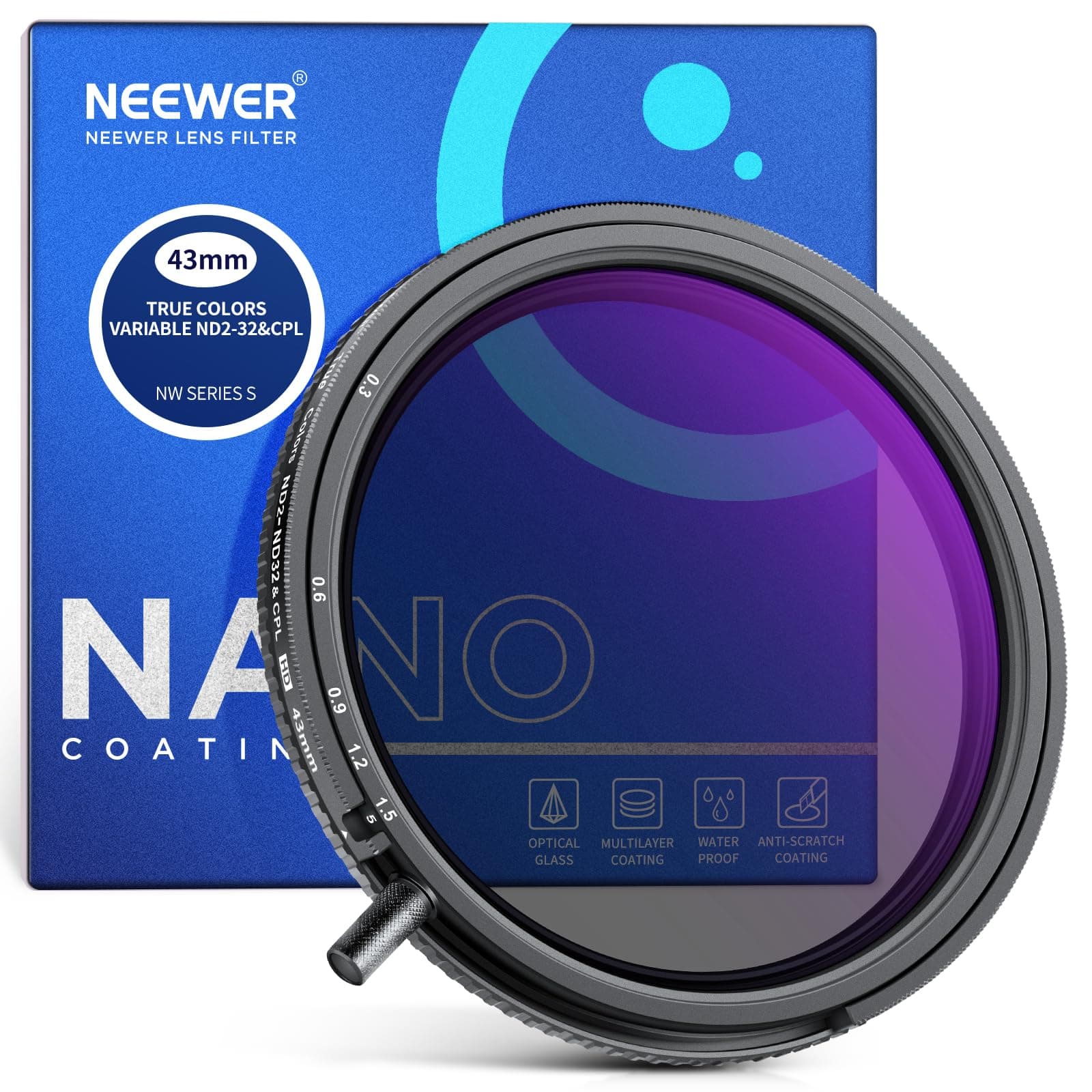 NEEWER 43mm True Colors Variabler ND Filter ND2-ND32 & CPL