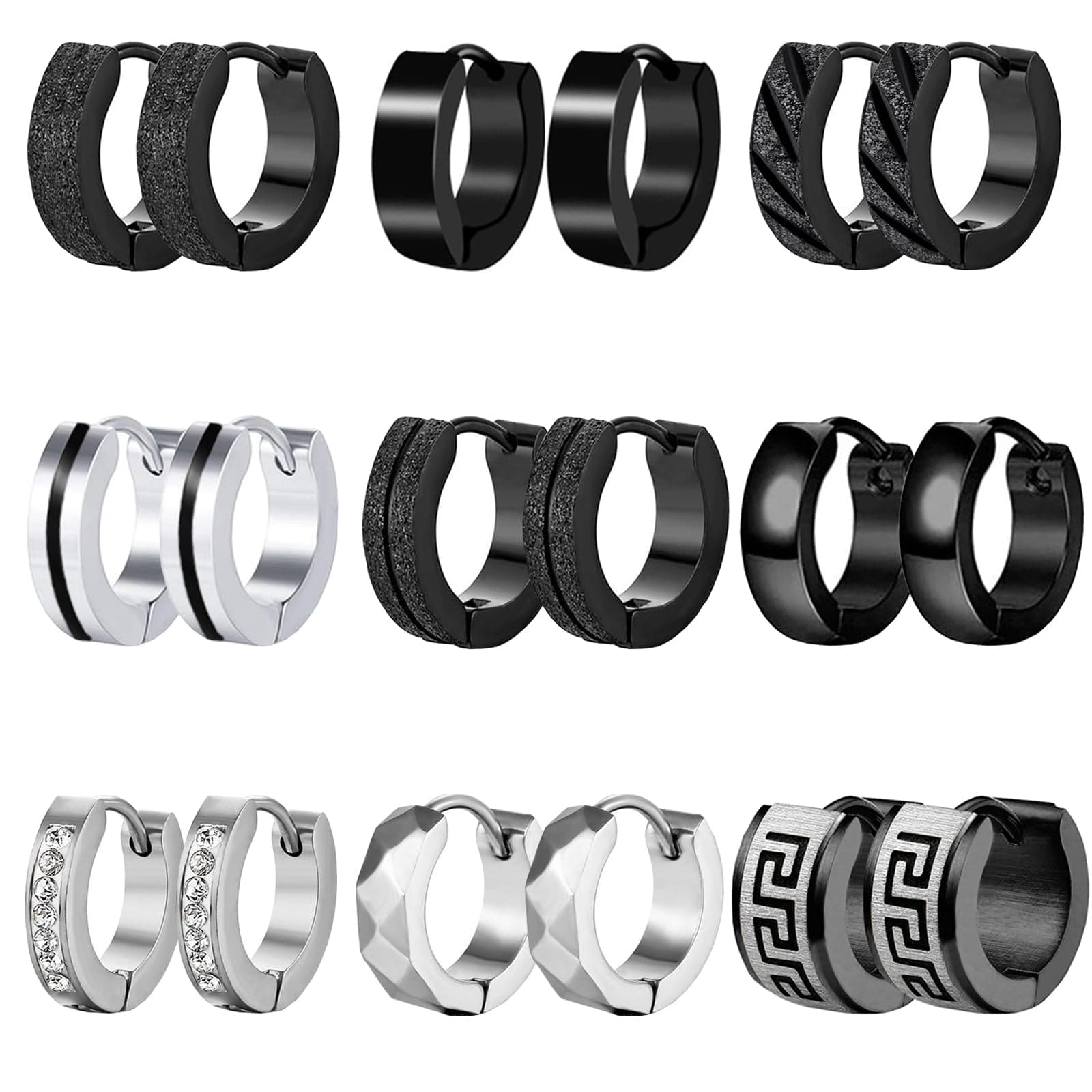 Herren Schwarz Edelstahl Creolen Ohrringe Set 🖤👂