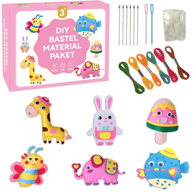 DIY Nähset aus Filz für Kinder 🧵🐻🐰 - Bastelset mit Tierformen & vorgeschnittenen Teilen