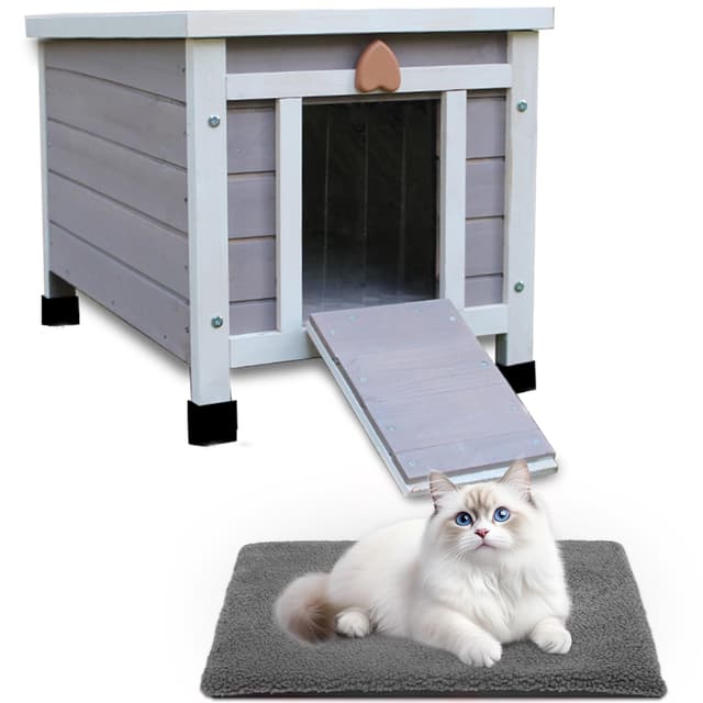 🐱🏡 Katzenhaus für draußen mit Selbstwärmematte - Grau
