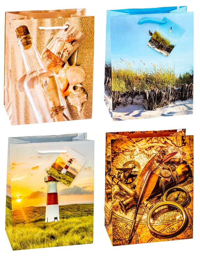 🎁 TSI Geschenktüten MARITIM, 12er Packung, Mittel 23x18x10 cm, Art. 86013 🌊