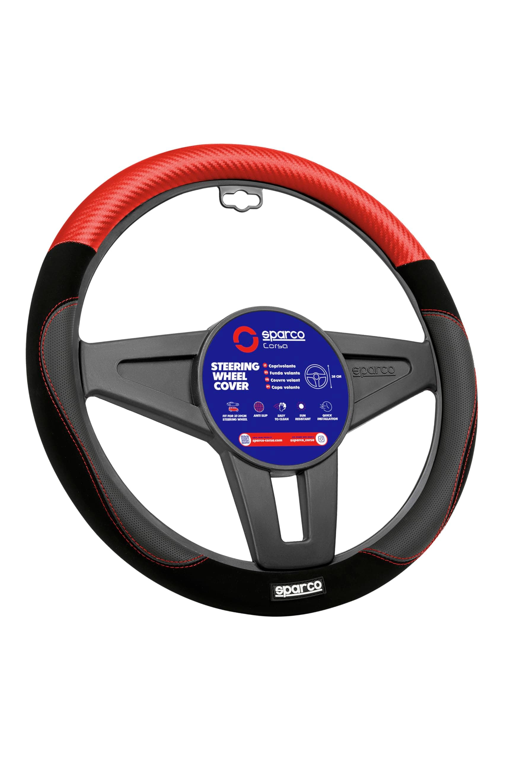 🔥 Angebot: Sparco Lenkradbezug S122 Rot und Schwarz in Wildleder + PVC