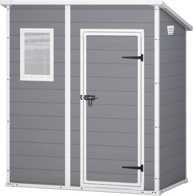 Keter Manor Pent 6x4 Gartenhaus wetterfest, Kunststoff, Outdoor, Außenmaße: BxTxH:183.5 x 111 x 200.5 cm, grau 🏡🌧️