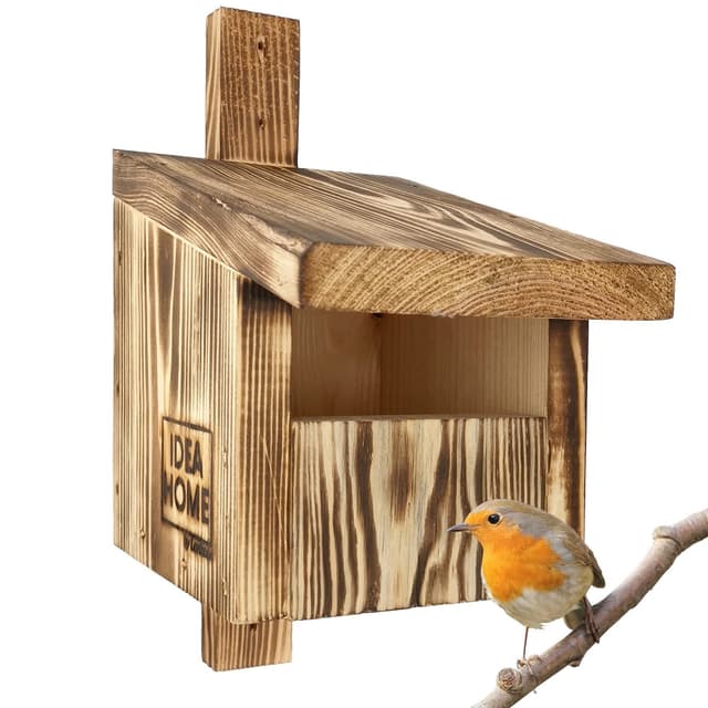 🐦🏡 Leviatan IDEA HOME TURDUS Vogel Nistkasten Rotkehlchen, Rotschwänzchen aus Massiv-Holz - Verschraubt, Nistkästen für Vögel, Halbhöhle für Gartenrotschwanz, Vogelhaus Wetterfest