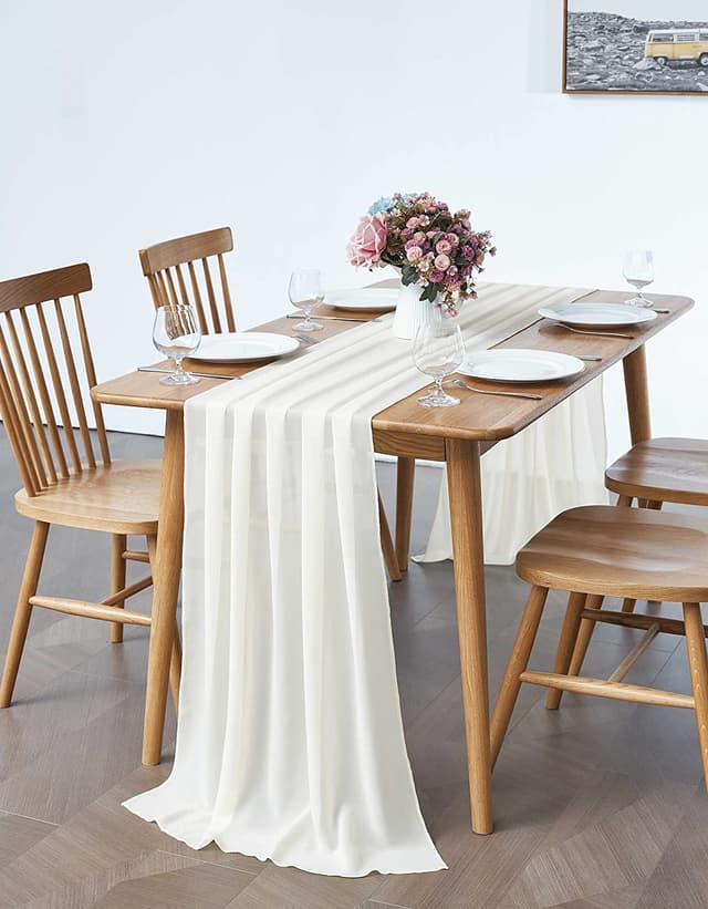 Hykiee Tischläufer Beige | Tischdeko Hochzeit Geburtstag Kommunion | Chiffon Stoff | 73x304cm 🎀💍💧🎁