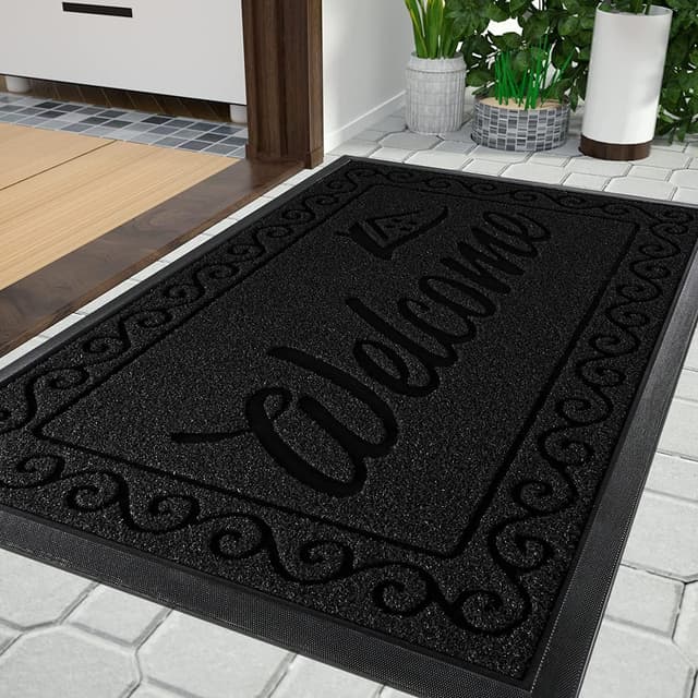 Yimobra Fußmatte Aussen, 75 x 43 cm, rutschfest, Wetterfest, Waschbar, Wellcome Schmutzfangmatte für Haustür & Eingangsbereich, Schwarz 😍🏡