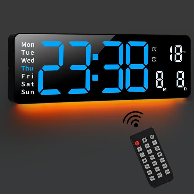 Fuloon 16" Große Wanduhr Digital mit LED Nachtlichtern ⏰🌈