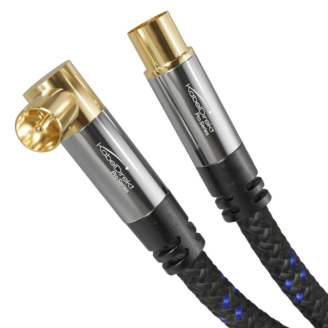 📺 KabelDirekt 4K Antennenkabel Nylon TV Kabel - 1m - Gerade/90° Gewinkelt - Schwarz/Nylon