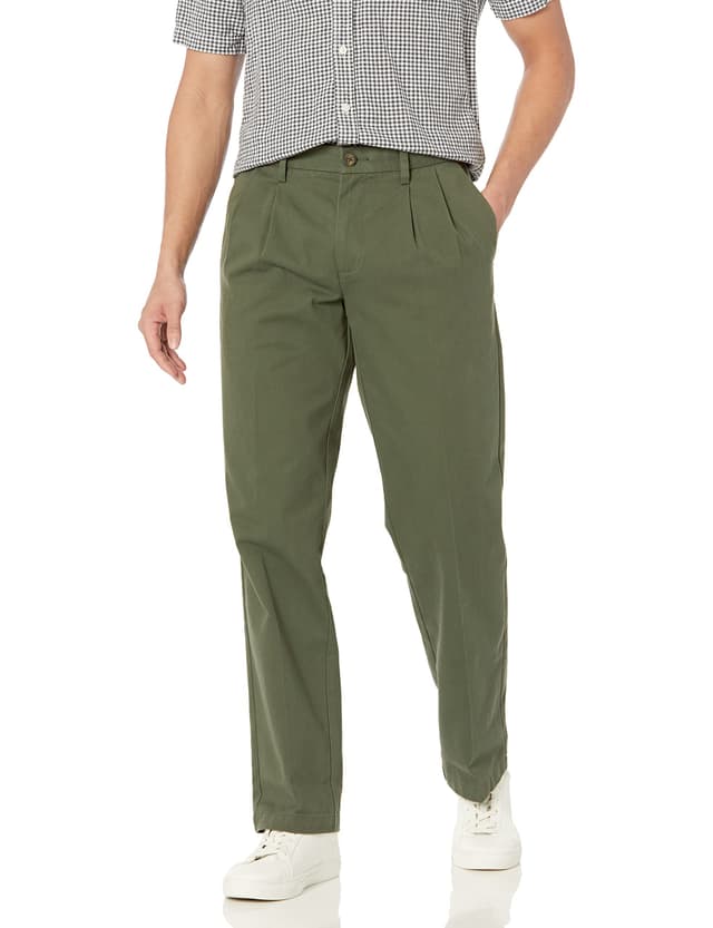 👖 Amazon Essentials Herren Knitterfreie Chinohose Dunkles Olivgrün 48W / 28L