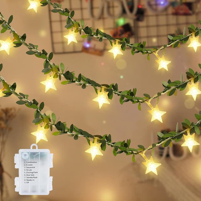 LED Lichterkette Efeu Künstlich, 4M Fake Efeu Girlande mit 20 LED-Sternenlichter Batterie 🌿✨