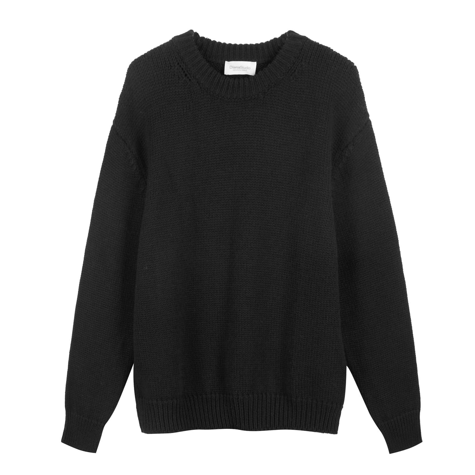 👕 Herren Kastenförmiger Rundhalsausschnitt Sweater aus Wolle Schwarz