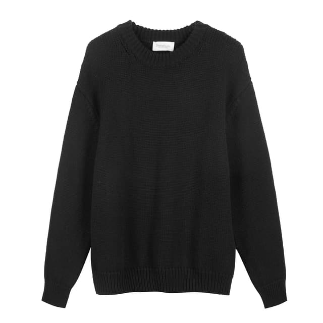 👕 Herren Kastenförmiger Rundhalsausschnitt Sweater aus Wolle Schwarz