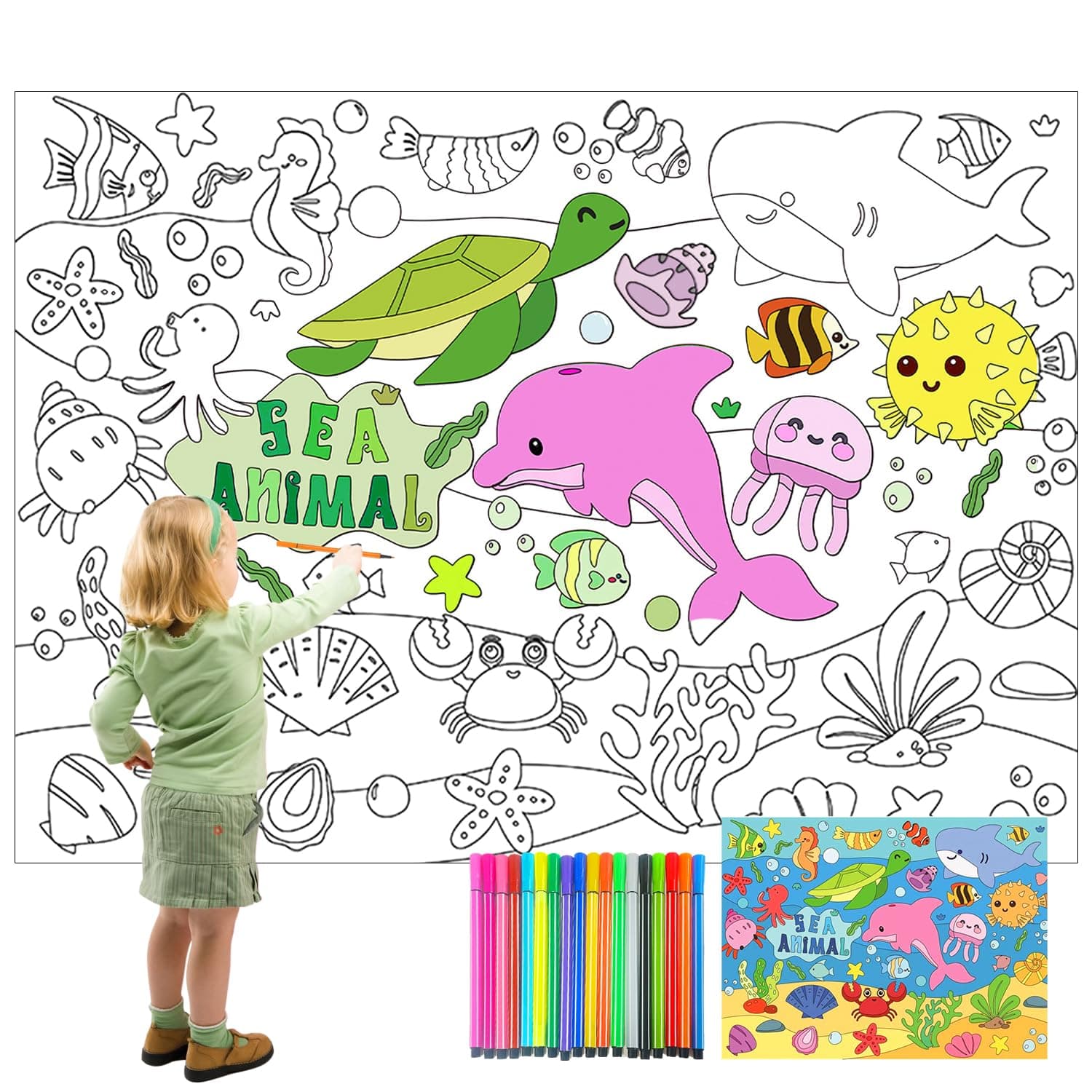 🎨🐠 1 Stück Ausmaltischdecke für Kinder - Meereslebewesen zum Ausmalen 🦑🎨