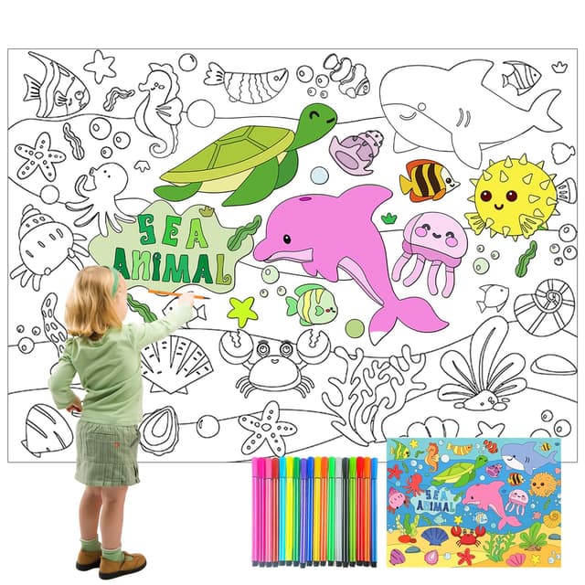 🎨🐠 1 Stück Ausmaltischdecke für Kinder - Meereslebewesen zum Ausmalen 🦑🎨