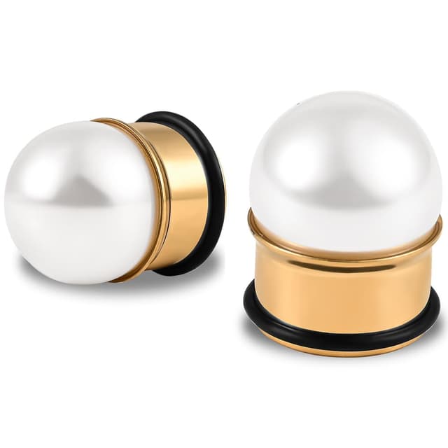 🌟 DOEARKO Perle Flesh Tunnel Edelstahl Ohr Tunnel Plugs Ohrpiercing Expander Schmuck - Gold 10mm