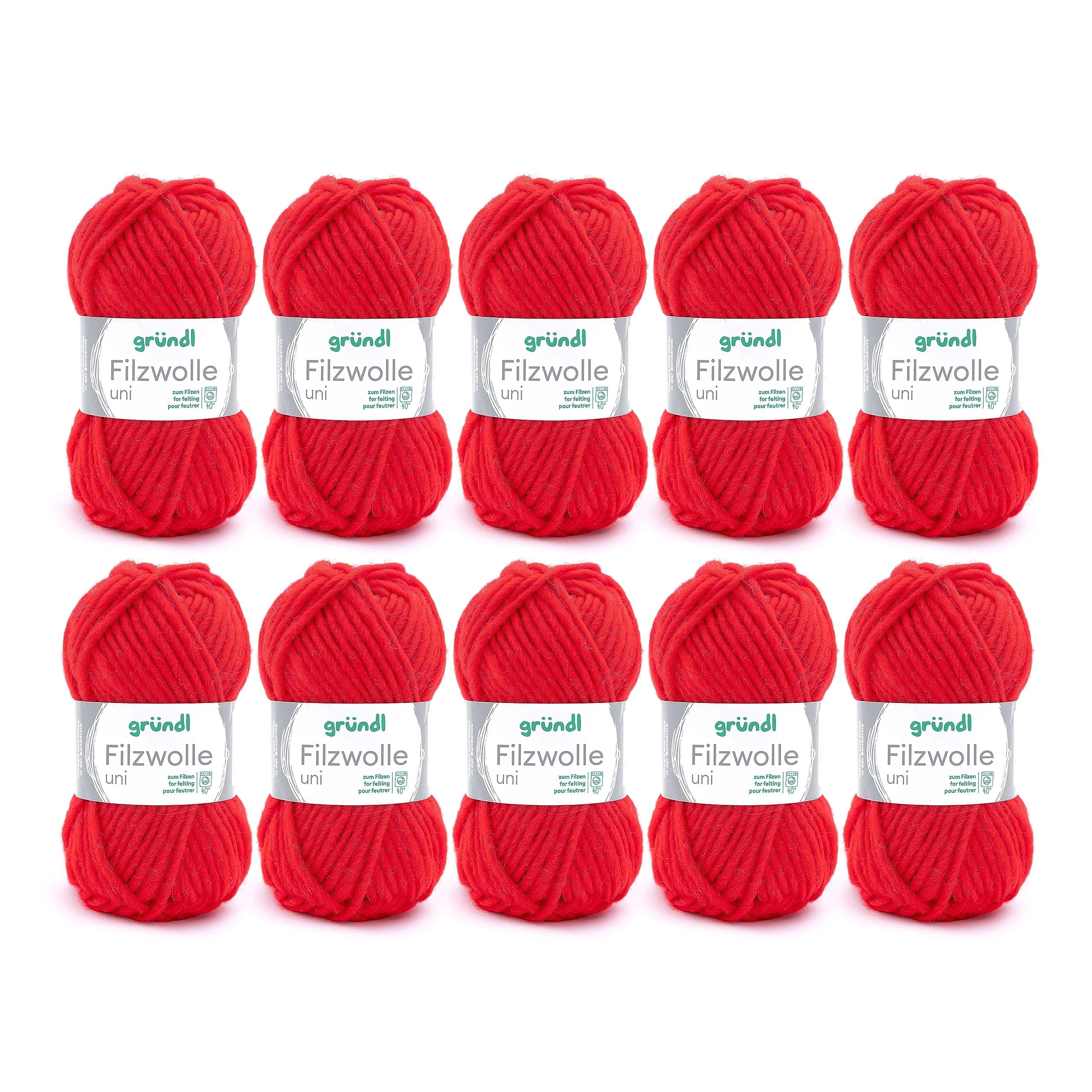 Gründl Filzwolle uni - Signalrot 10 x 50 g 🧶🎨