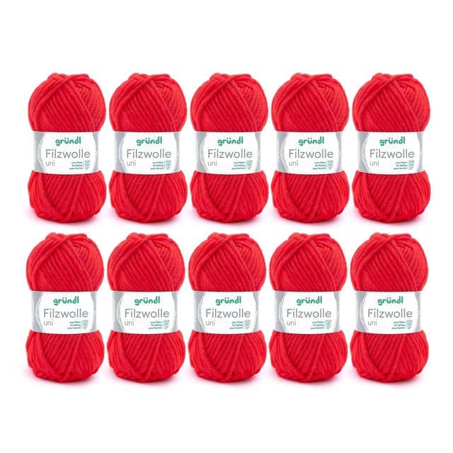 Gründl Filzwolle uni - Signalrot 10 x 50 g 🧶🎨