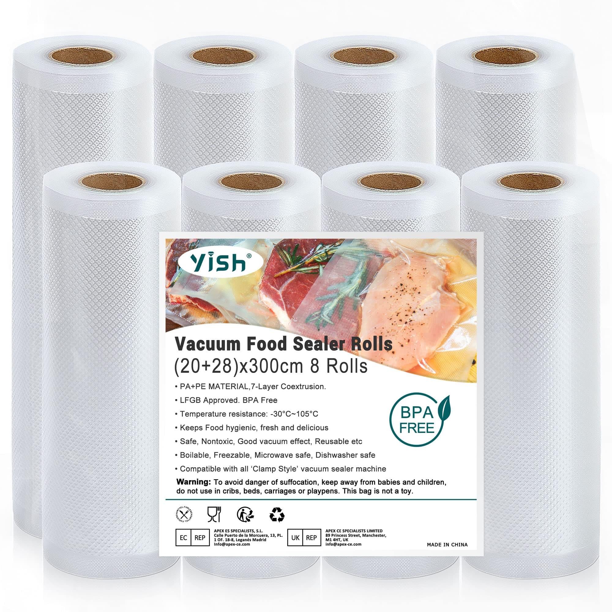 YISH Vakuumierbeutel & Vakuumierfolie Set 🌿 Lebensmittel frisch halten & Geld sparen! - 8 Rollen 20/28x300cm