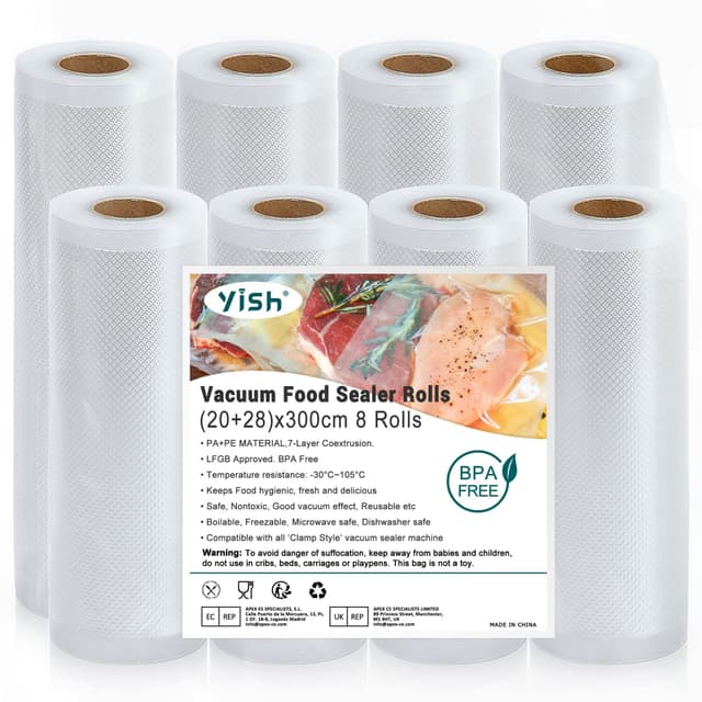 YISH Vakuumierbeutel & Vakuumierfolie Set 🌿 Lebensmittel frisch halten & Geld sparen! - 8 Rollen 20/28x300cm
