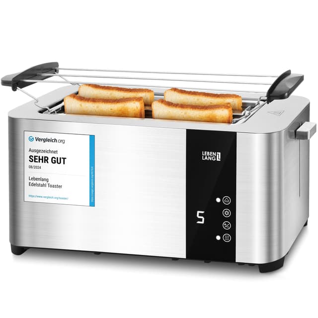 LEBENLANG Langschlitz Toaster 4 Scheiben 🍞🔥 Touchscreen LED Display & 7 Stufen - 41.99€