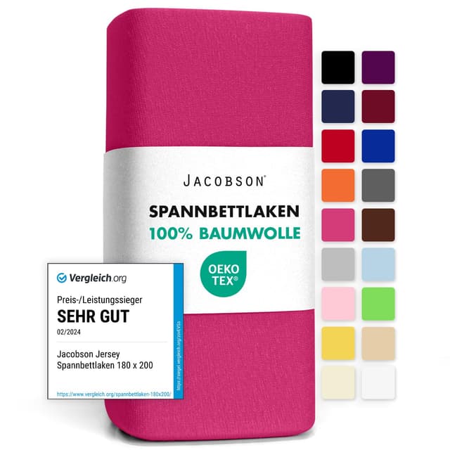 Jacobson Jersey Spannbettlaken Baumwolle Bettlaken (90x200-100x200 cm, Pink) 🛏️