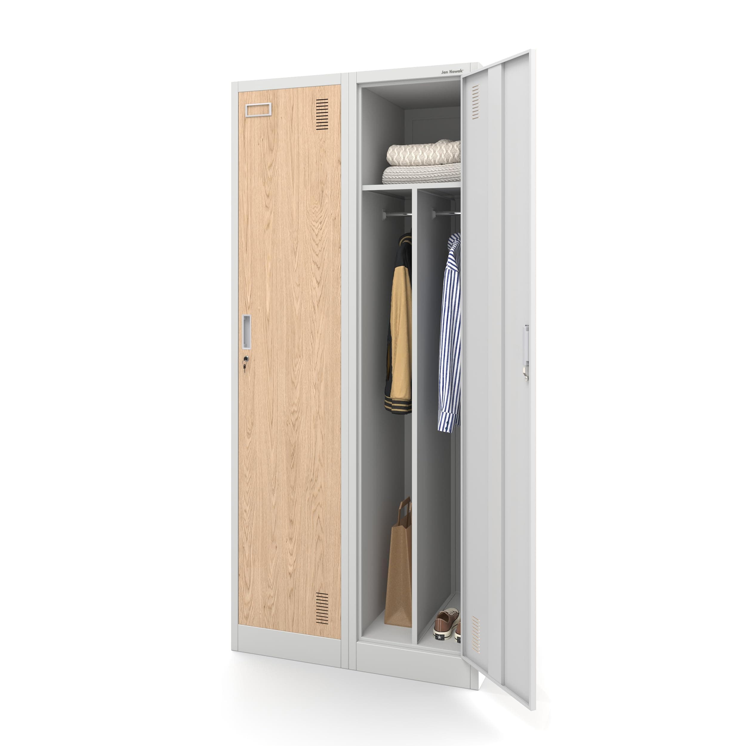 Jan Nowak Spind Metallschrank | Weiß/Sonoma Eiche | 180 cm x 80 cm x 50 cm 🚪🔒👔