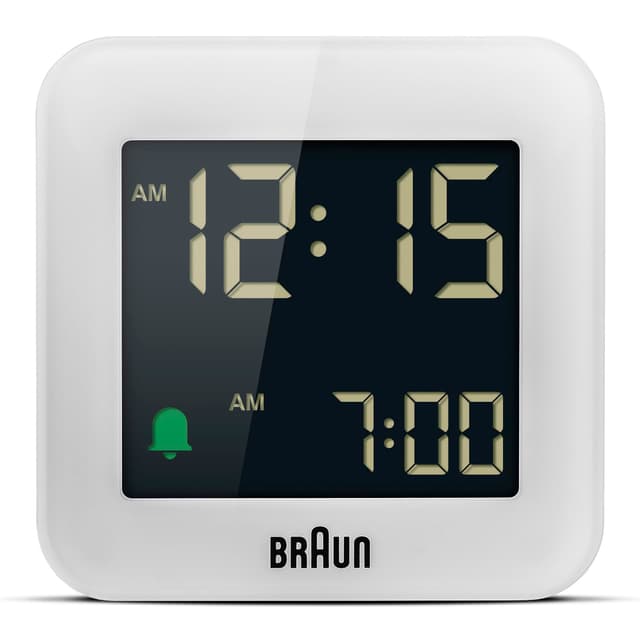 🕰️ Braun Digitaler Reisewecker mit Schlummerfunktion und Crescendo-Alarm in Weiß - Modell BC08W
