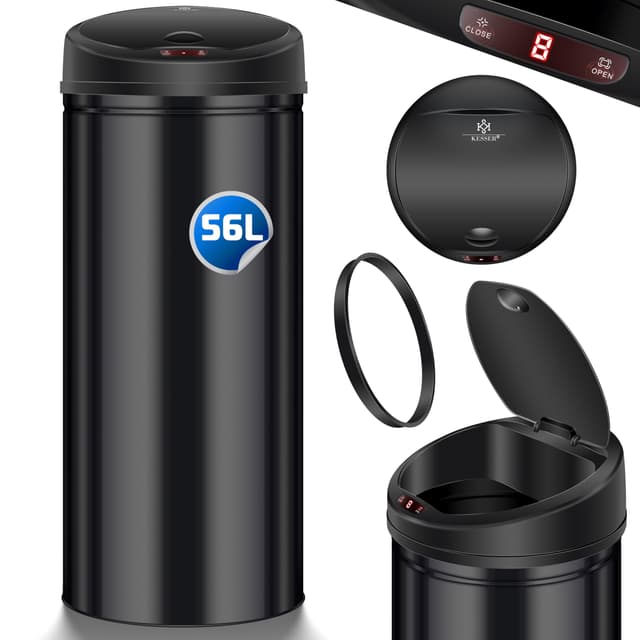 KESSER Sensor Mülleimer mit Automatikfunktion | Edelstahl | 56 Liter | SCHWARZ 😍🗑️