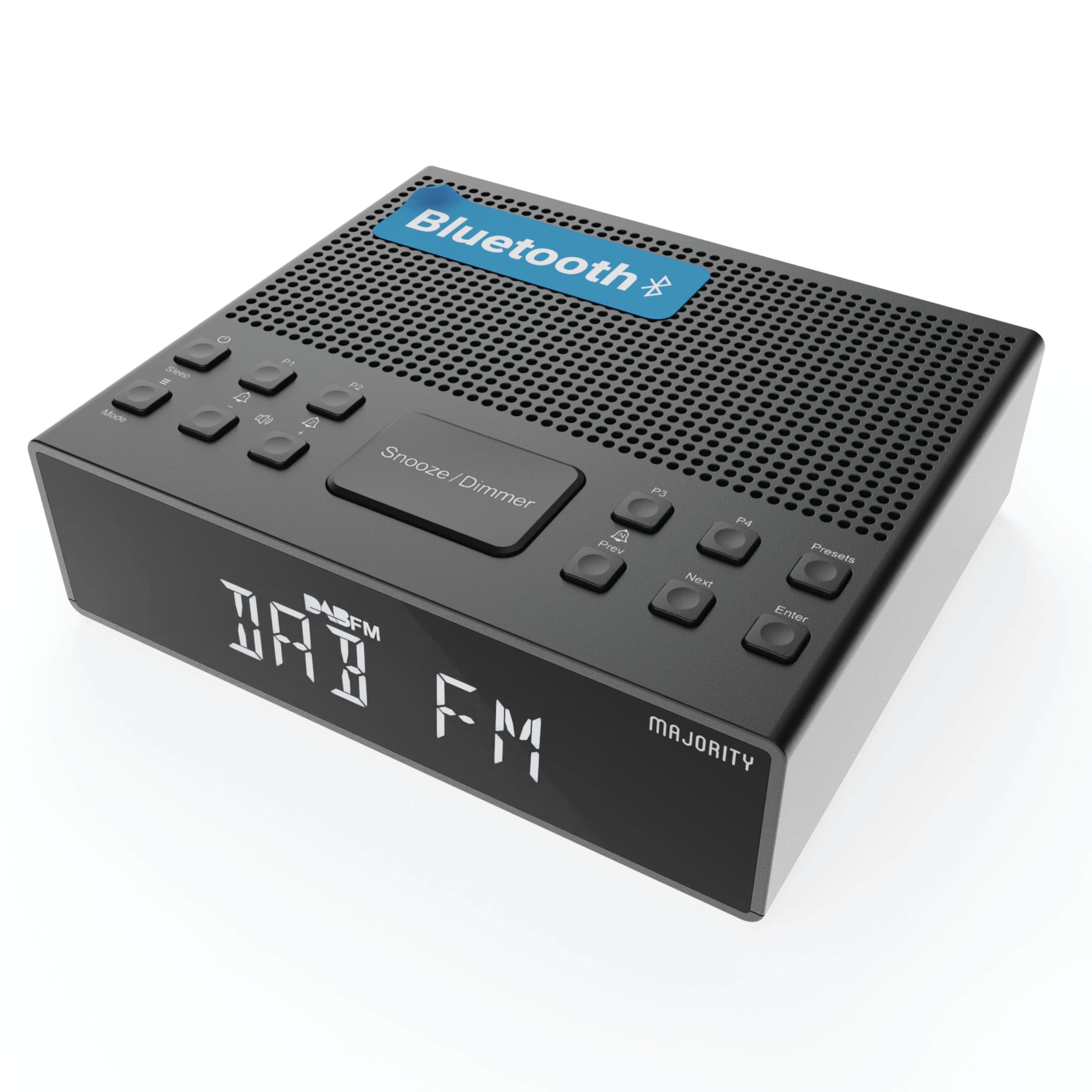 MAJORITY Knapwell | Bluetooth DAB, DAB+ Radiowecker 🎶 | Nachttischradio mit Doppelalarm, Snooze-Funktion, großes dimmbares Display