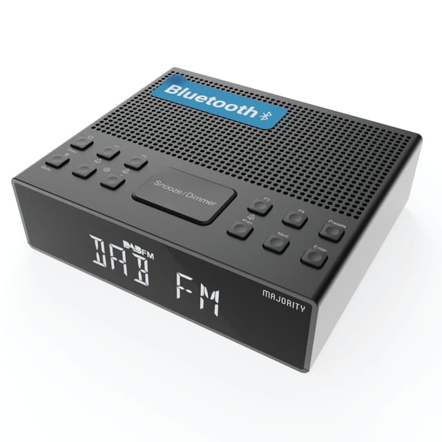 MAJORITY Knapwell | Bluetooth DAB, DAB+ Radiowecker 🎶 | Nachttischradio mit Doppelalarm, Snooze-Funktion, großes dimmbares Display