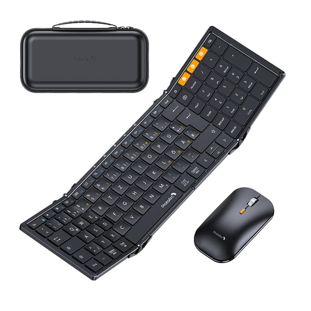 ProtoArc XKM01 Faltbare Tastatur und Maus | Full-Size Bluetooth Tastatur Klappbar mit Ziffernblock