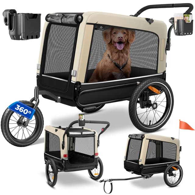 🐾 KESSER® Hundeanhänger Boxer 3-in-1 Hundebuggy & Jogger Fahrradanhänger 🚴
