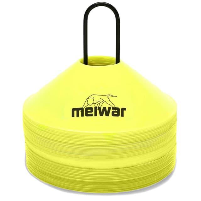meiwar Fussball Hütchen - Markierungshütchen Set für Fußball Training ⚽🥅 | 50er Set oder 20er Set Gelb 🟡 20er Set mit Halter und Tasche