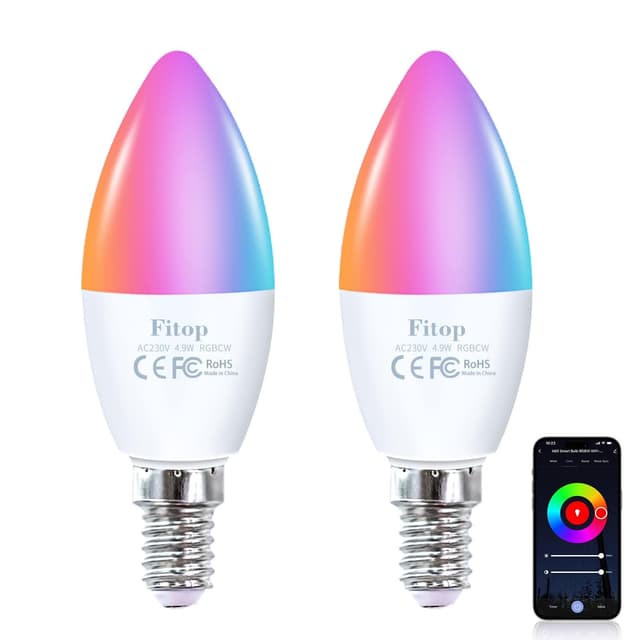Fitop Alexa Smart Glühbirnen, E14 Wlan LED Lampen Dimmbar Glühbirne 4.9W 470Lm