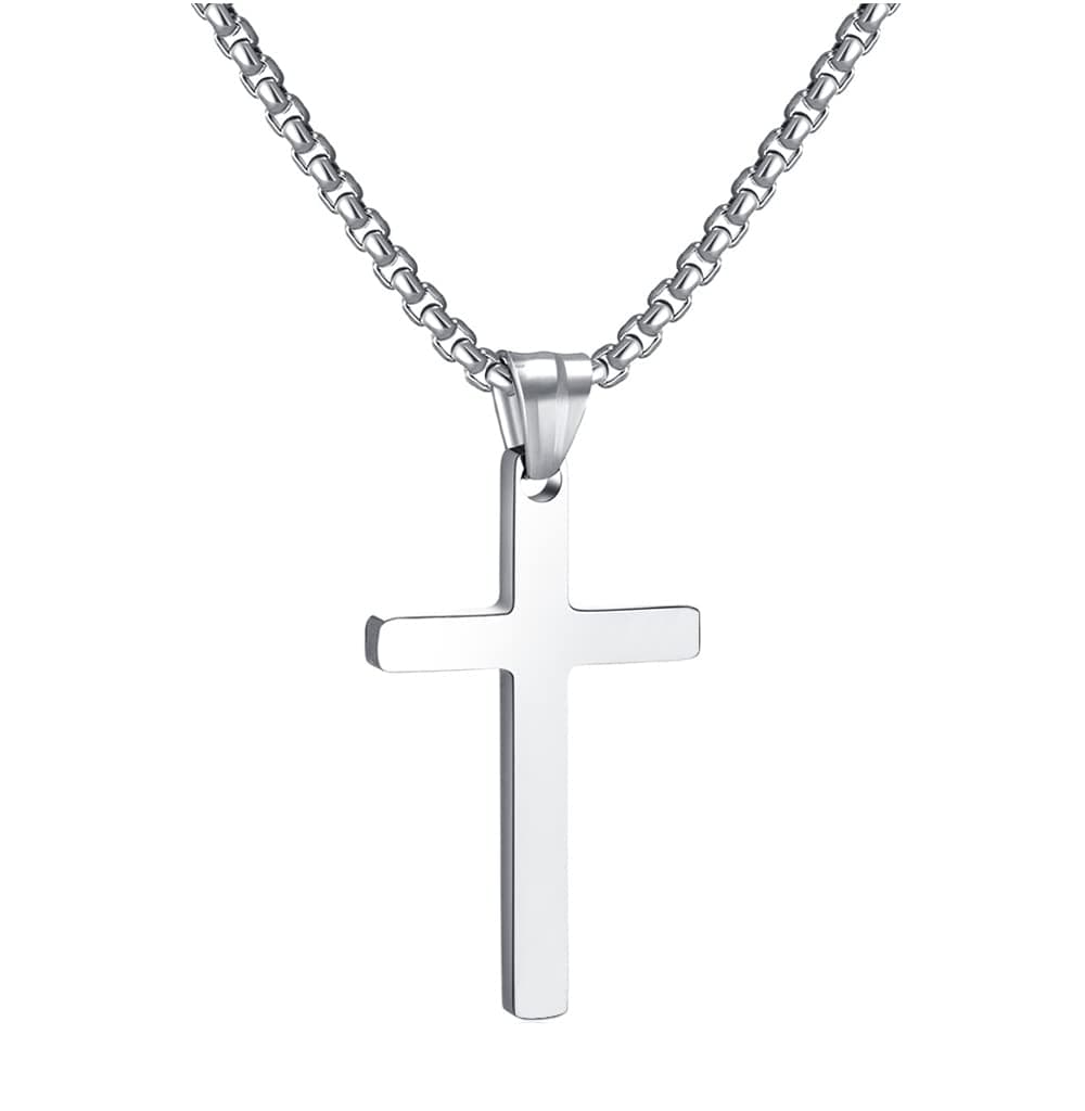 RWQIAN Kreuzkette Herren Kreuz kette Silber Gold Schwarz 🌟 Edelstahl Männer Anhänger Kreuz Halskette Schmuck für Damen 16"-24" Silber 0.6*1.0" 20.0 Zoll
