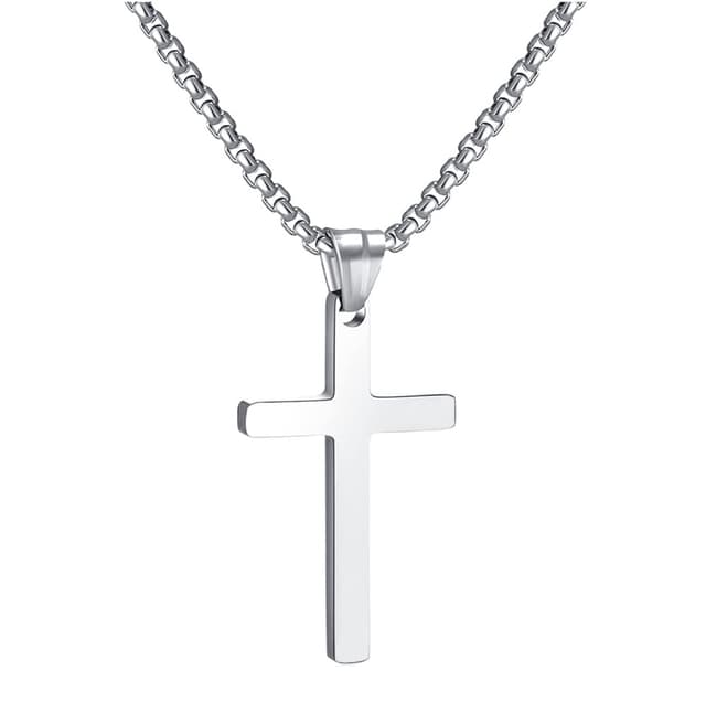 RWQIAN Kreuzkette Herren Kreuz kette Silber Gold Schwarz 🌟 Edelstahl Männer Anhänger Kreuz Halskette Schmuck für Damen 16"-24" Silber 0.6*1.0" 20.0 Zoll