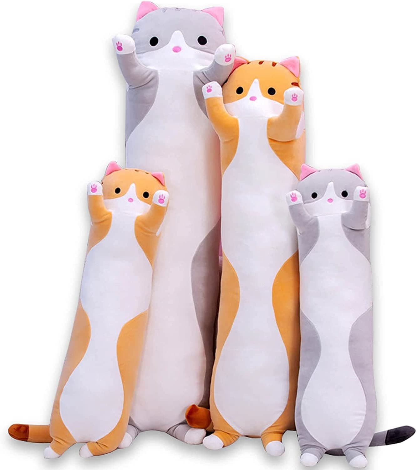 AMOZO Katze Kuscheltier Stofftier Lange Katzen Kissen Plüschtiere 🐱😍 Süße Cat Plüsch Sofakissen Geschenke (Orange, 90cm)