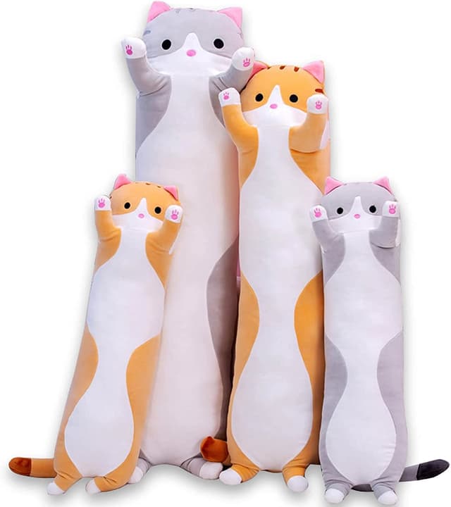 AMOZO Katze Kuscheltier Stofftier Lange Katzen Kissen Plüschtiere 🐱😍 Süße Cat Plüsch Sofakissen Geschenke (Orange, 90cm)