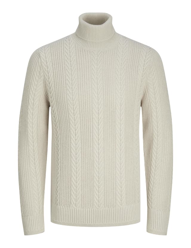 🌙 JACK & JONES Herren Jcocipher Knit Roll Neck Strickpullover M Moonbeam 🌟