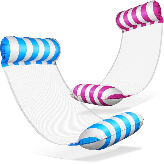 Angebot: Balinco Wasserhängematte mit Netz, Aufblasbar, Wassermatratze, Wassermatte, Schwimmbett, Luftmatratze mit Armlehnen, schwimmende Liegematte, Relaxliege, Wasserspielzeug - Pink / Weiß + Hellblau / Weiß 🌊💦