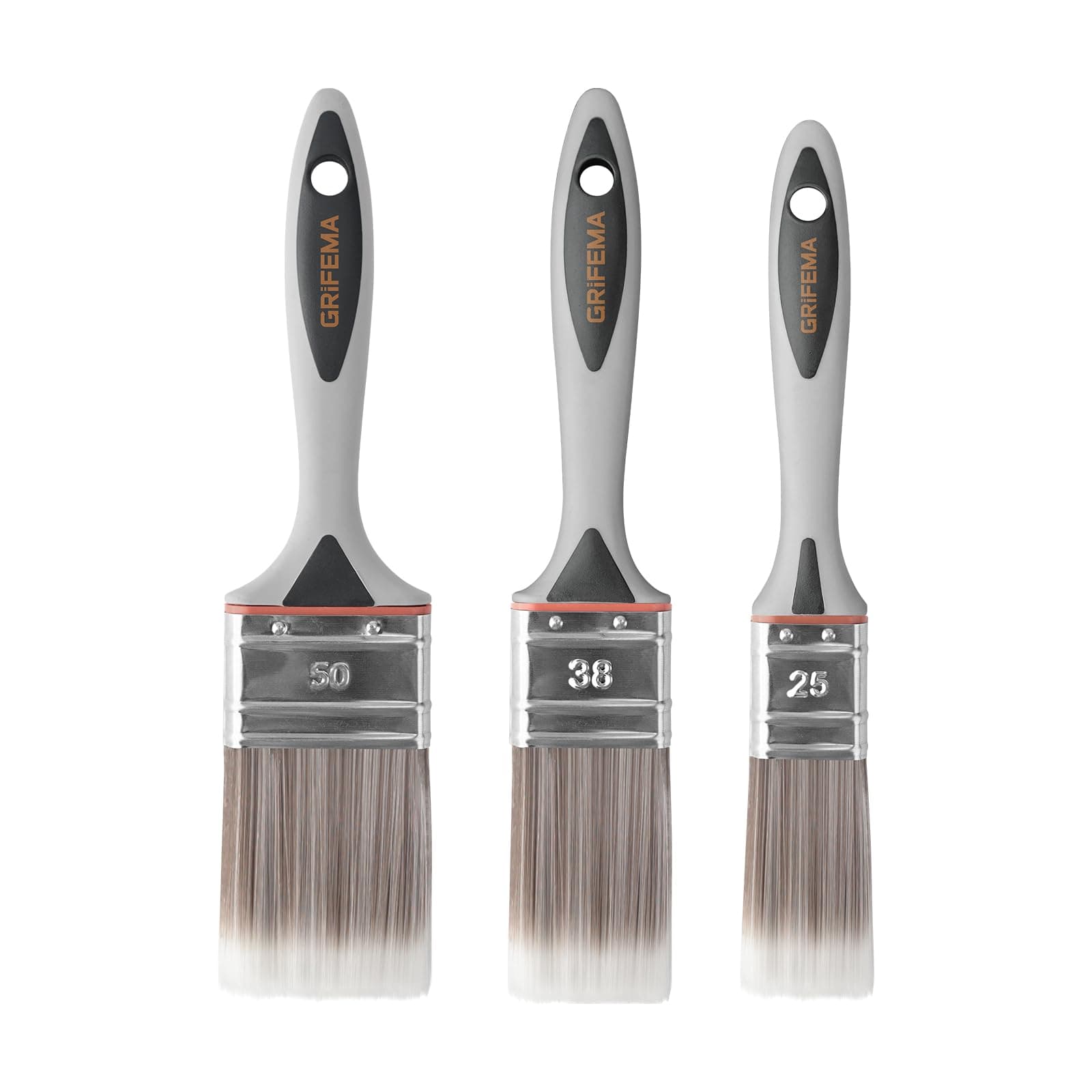 🎨 GRIFEMA GA4201-3, 1/1,5/2 Zoll Malerpinsel, Flachpinsel, für Möbel, Wände, Zäune, Borstenbreite 25, 38, 50 mm, 3 Stück 1/1.5/2 Pulgadas Grau